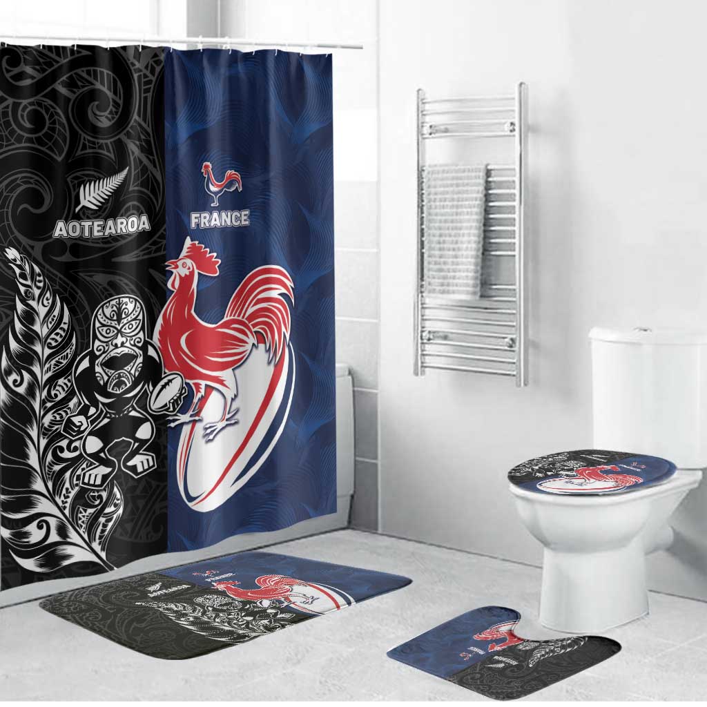 France And New Zealand Rugby Bathroom Set Les Bleus Rooster With Maori Tiki - Wonder Print Shop