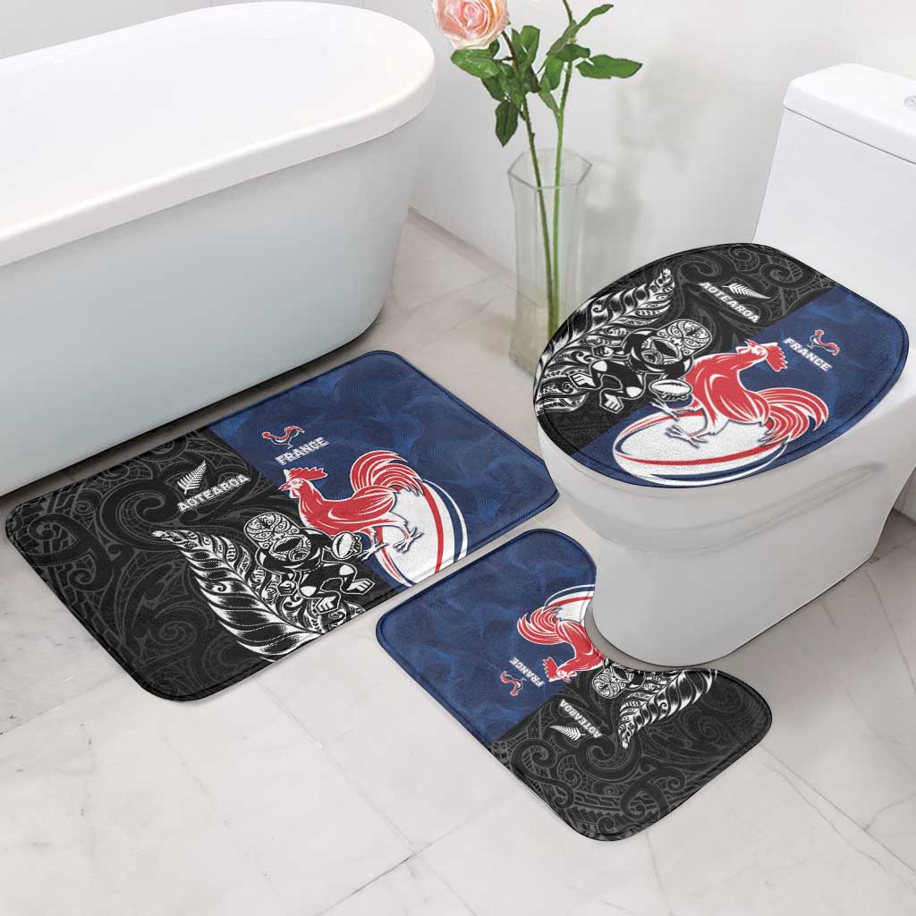 France And New Zealand Rugby Bathroom Set Les Bleus Rooster With Maori Tiki - Wonder Print Shop