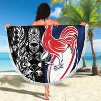 France And New Zealand Rugby Beach Blanket Les Bleus Rooster With Maori Tiki - Wonder Print Shop