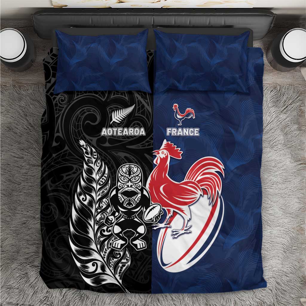 France And New Zealand Rugby Bedding Set Les Bleus Rooster With Maori Tiki - Wonder Print Shop