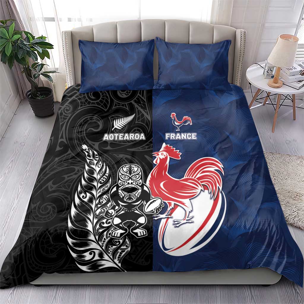 France And New Zealand Rugby Bedding Set Les Bleus Rooster With Maori Tiki - Wonder Print Shop
