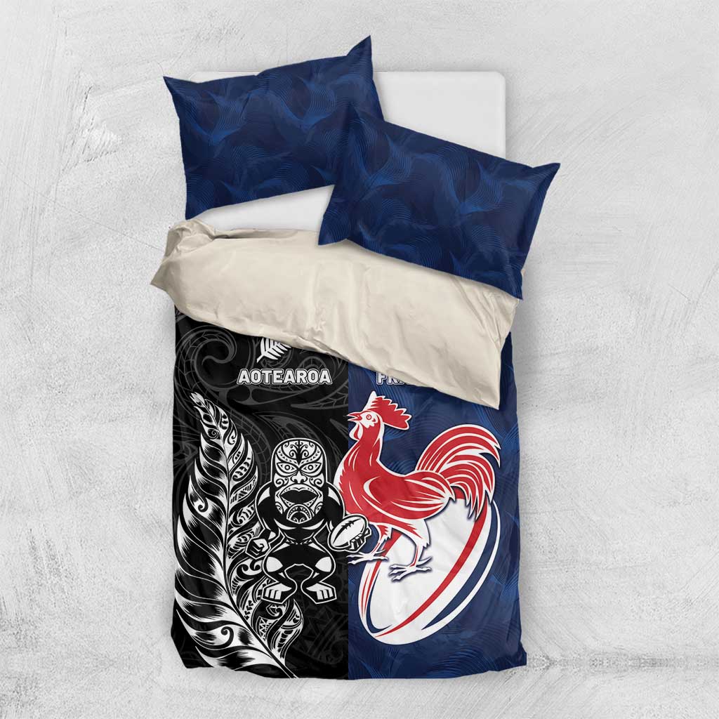 France And New Zealand Rugby Bedding Set Les Bleus Rooster With Maori Tiki - Wonder Print Shop