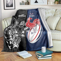 France And New Zealand Rugby Blanket Les Bleus Rooster With Maori Tiki - Wonder Print Shop