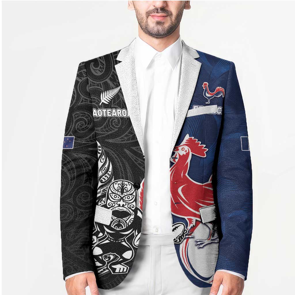 France And New Zealand Rugby Custom Blazer Les Bleus Rooster With Maori Tiki - Wonder Print Shop