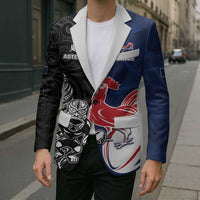 France And New Zealand Rugby Custom Blazer Les Bleus Rooster With Maori Tiki - Wonder Print Shop
