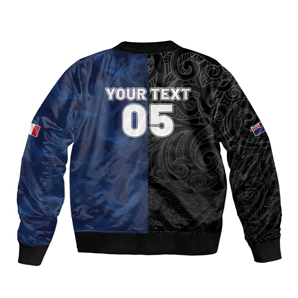 France And New Zealand Rugby Custom Bomber Jacket Les Bleus Rooster With Maori Tiki - Wonder Print Shop