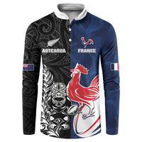 France And New Zealand Rugby Custom Button Sweatshirt Les Bleus Rooster With Maori Tiki - Wonder Print Shop