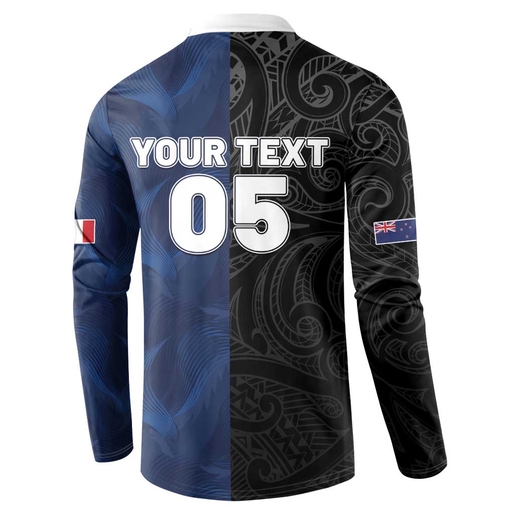 France And New Zealand Rugby Custom Button Sweatshirt Les Bleus Rooster With Maori Tiki - Wonder Print Shop