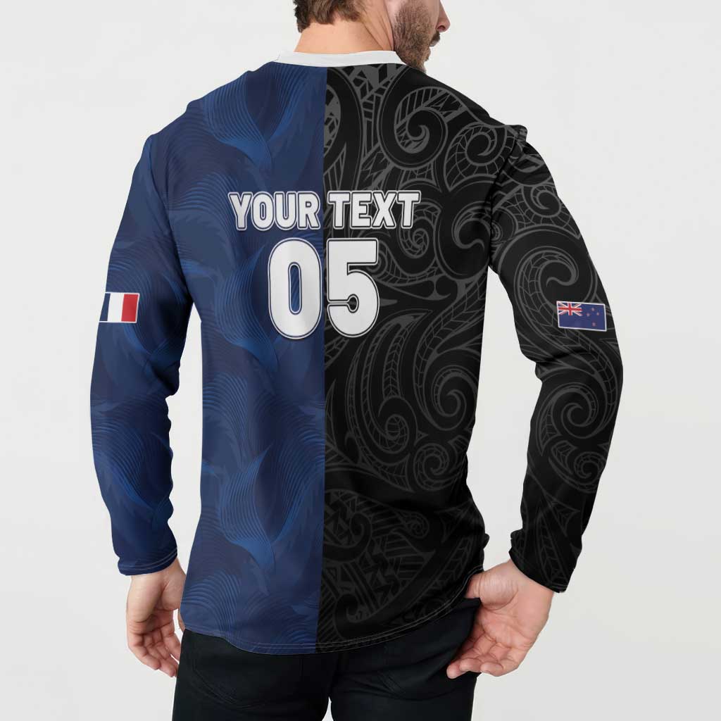 France And New Zealand Rugby Custom Button Sweatshirt Les Bleus Rooster With Maori Tiki - Wonder Print Shop