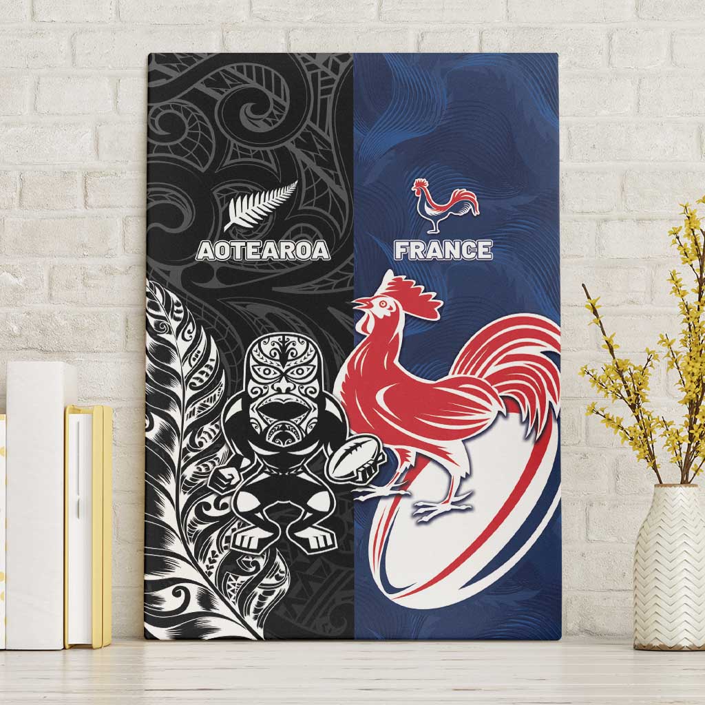 France And New Zealand Rugby Canvas Wall Art Les Bleus Rooster With Maori Tiki - Wonder Print Shop