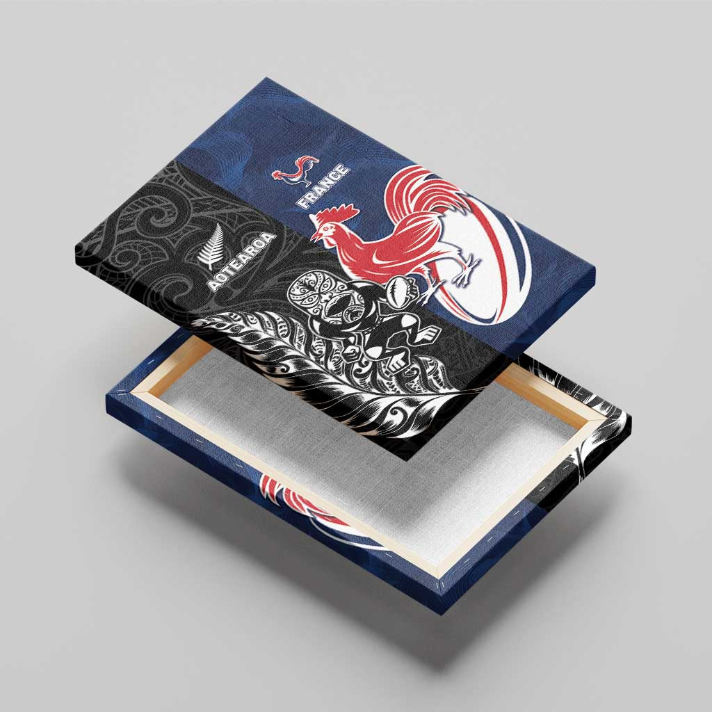 France And New Zealand Rugby Canvas Wall Art Les Bleus Rooster With Maori Tiki - Wonder Print Shop