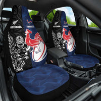 France And New Zealand Rugby Car Seat Cover Les Bleus Rooster With Maori Tiki - Wonder Print Shop