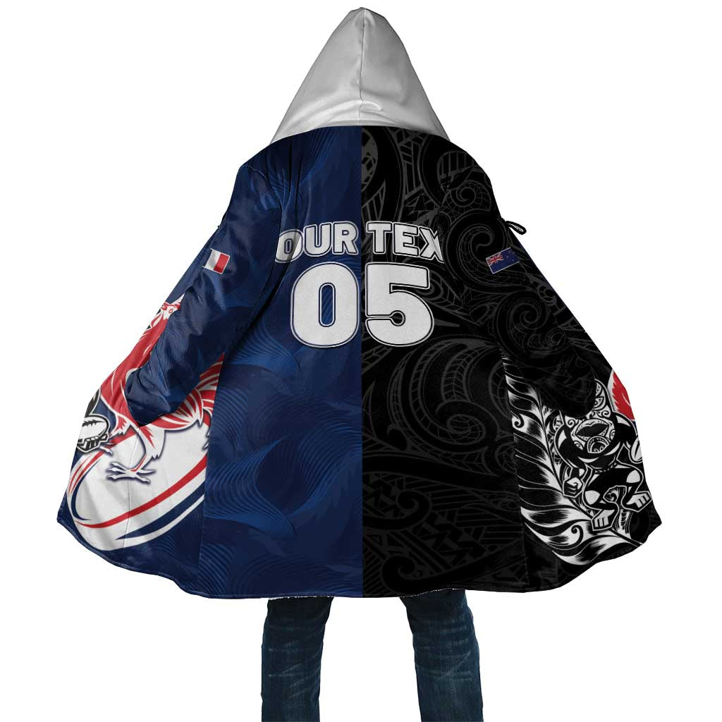 France And New Zealand Rugby Custom Cloak Les Bleus Rooster With Maori Tiki - Wonder Print Shop