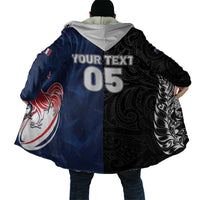 France And New Zealand Rugby Custom Cloak Les Bleus Rooster With Maori Tiki - Wonder Print Shop