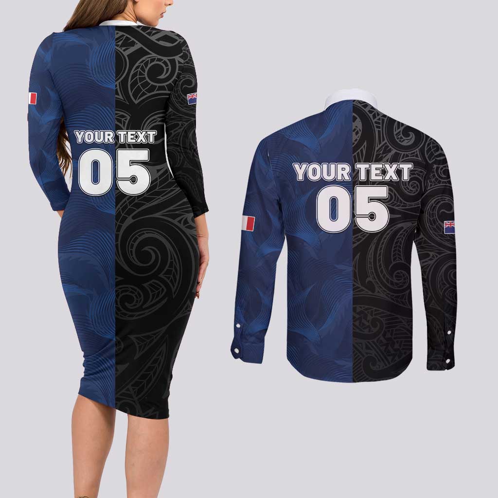 France And New Zealand Rugby Custom Couples Matching Long Sleeve Bodycon Dress and Long Sleeve Button Shirt Les Bleus Rooster With Maori Tiki - Wonder Print Shop
