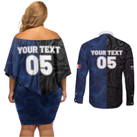 France And New Zealand Rugby Custom Couples Matching Off Shoulder Short Dress and Long Sleeve Button Shirt Les Bleus Rooster With Maori Tiki - Wonder Print Shop