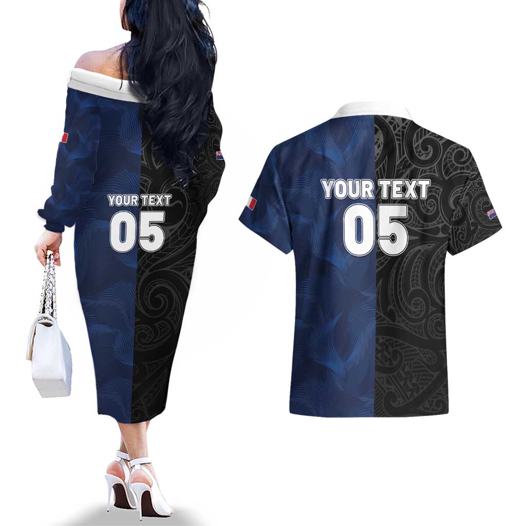 France And New Zealand Rugby Custom Couples Matching Off The Shoulder Long Sleeve Dress and Hawaiian Shirt Les Bleus Rooster With Maori Tiki - Wonder Print Shop
