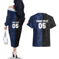 France And New Zealand Rugby Custom Couples Matching Off The Shoulder Long Sleeve Dress and Hawaiian Shirt Les Bleus Rooster With Maori Tiki - Wonder Print Shop