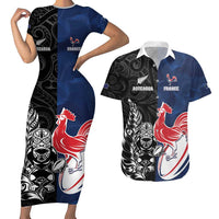 France And New Zealand Rugby Custom Couples Matching Short Sleeve Bodycon Dress and Hawaiian Shirt Les Bleus Rooster With Maori Tiki - Wonder Print Shop