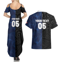 France And New Zealand Rugby Custom Couples Matching Summer Maxi Dress and Hawaiian Shirt Les Bleus Rooster With Maori Tiki - Wonder Print Shop