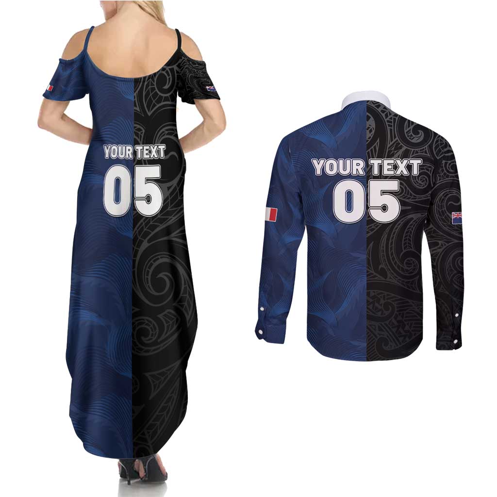 France And New Zealand Rugby Custom Couples Matching Summer Maxi Dress and Long Sleeve Button Shirt Les Bleus Rooster With Maori Tiki - Wonder Print Shop