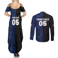 France And New Zealand Rugby Custom Couples Matching Summer Maxi Dress and Long Sleeve Button Shirt Les Bleus Rooster With Maori Tiki - Wonder Print Shop