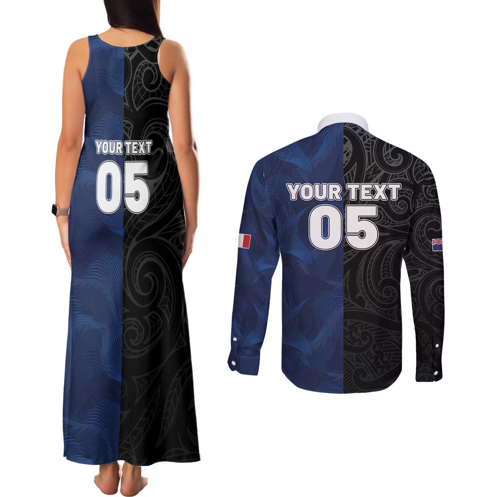 France And New Zealand Rugby Custom Couples Matching Tank Maxi Dress and Long Sleeve Button Shirt Les Bleus Rooster With Maori Tiki - Wonder Print Shop