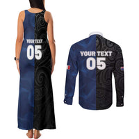 France And New Zealand Rugby Custom Couples Matching Tank Maxi Dress and Long Sleeve Button Shirt Les Bleus Rooster With Maori Tiki - Wonder Print Shop