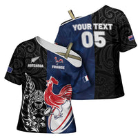 France And New Zealand Rugby Custom Cross Shoulder Shirt Les Bleus Rooster With Maori Tiki - Wonder Print Shop
