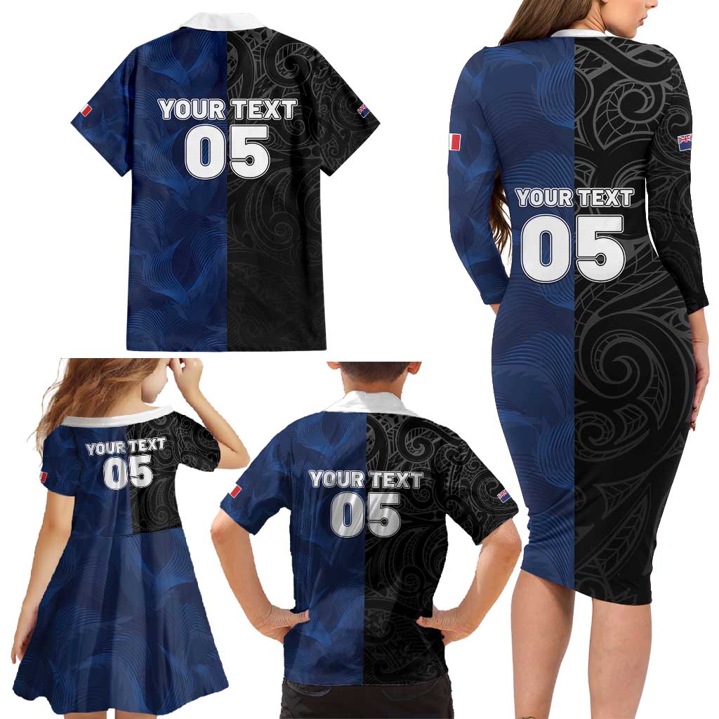France And New Zealand Rugby Custom Family Matching Long Sleeve Bodycon Dress and Hawaiian Shirt Les Bleus Rooster With Maori Tiki - Wonder Print Shop