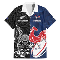 France And New Zealand Rugby Custom Family Matching Mermaid Dress and Hawaiian Shirt Les Bleus Rooster With Maori Tiki - Wonder Print Shop