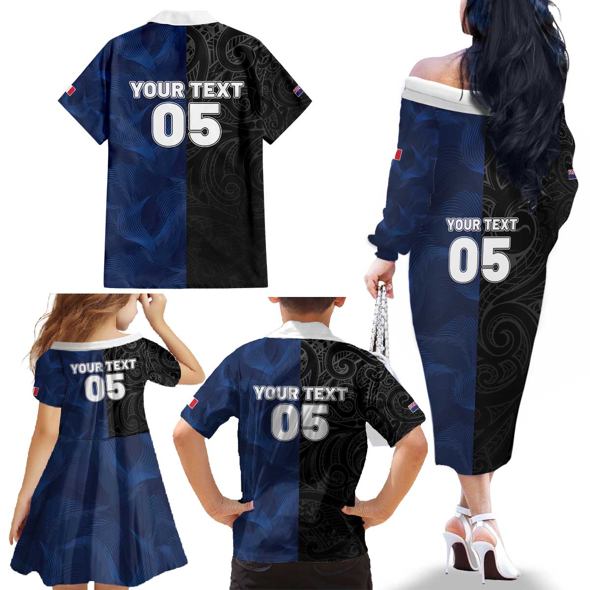 France And New Zealand Rugby Custom Family Matching Off The Shoulder Long Sleeve Dress and Hawaiian Shirt Les Bleus Rooster With Maori Tiki - Wonder Print Shop