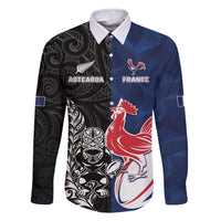France And New Zealand Rugby Custom Family Matching Off The Shoulder Long Sleeve Dress and Hawaiian Shirt Les Bleus Rooster With Maori Tiki - Wonder Print Shop
