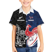 France And New Zealand Rugby Custom Family Matching Off The Shoulder Long Sleeve Dress and Hawaiian Shirt Les Bleus Rooster With Maori Tiki - Wonder Print Shop