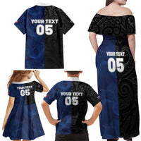 France And New Zealand Rugby Custom Family Matching Off Shoulder Maxi Dress and Hawaiian Shirt Les Bleus Rooster With Maori Tiki - Wonder Print Shop