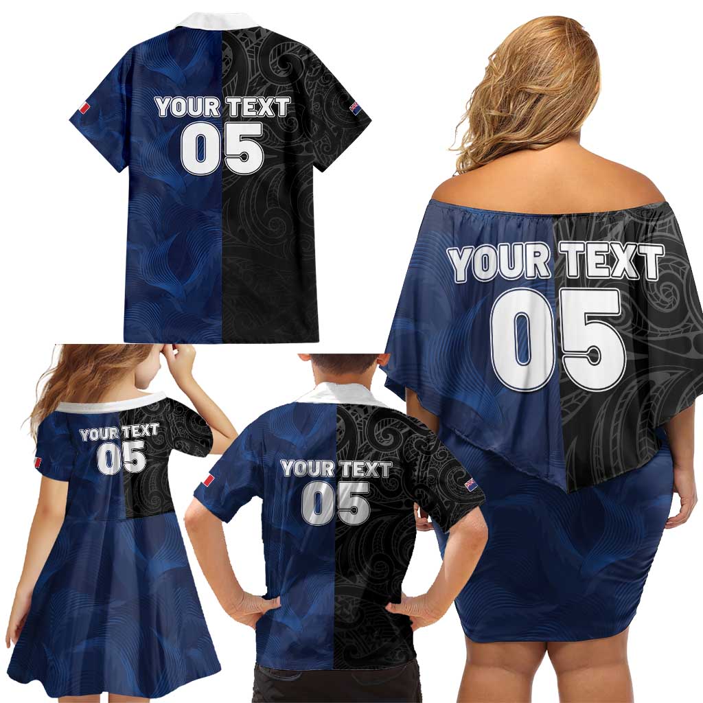 France And New Zealand Rugby Custom Family Matching Off Shoulder Short Dress and Hawaiian Shirt Les Bleus Rooster With Maori Tiki - Wonder Print Shop