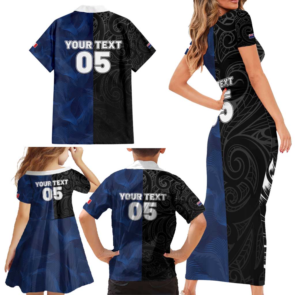 France And New Zealand Rugby Custom Family Matching Short Sleeve Bodycon Dress and Hawaiian Shirt Les Bleus Rooster With Maori Tiki - Wonder Print Shop