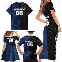 France And New Zealand Rugby Custom Family Matching Short Sleeve Bodycon Dress and Hawaiian Shirt Les Bleus Rooster With Maori Tiki - Wonder Print Shop