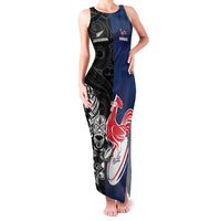 France And New Zealand Rugby Custom Family Matching Tank Maxi Dress and Hawaiian Shirt Les Bleus Rooster With Maori Tiki - Wonder Print Shop
