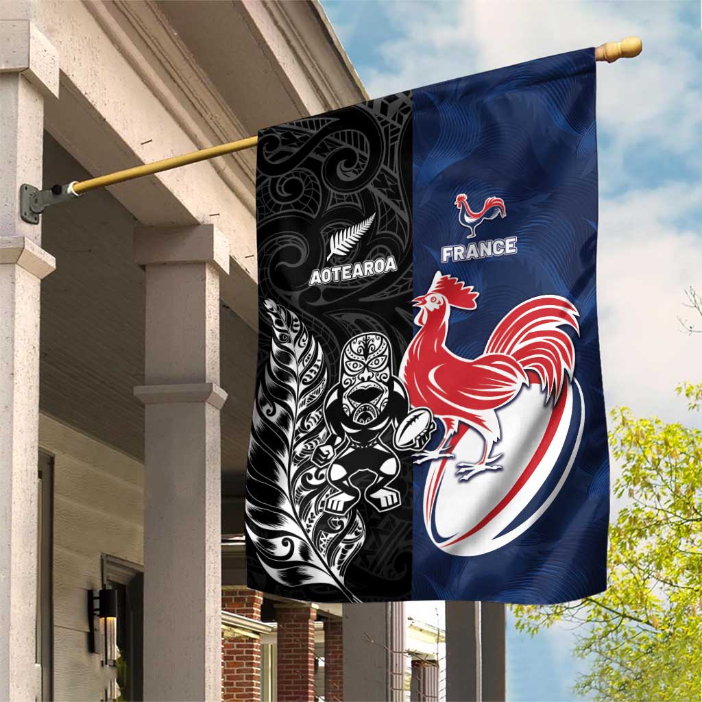 France And New Zealand Rugby Garden Flag Les Bleus Rooster With Maori Tiki - Wonder Print Shop