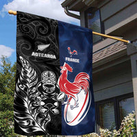 France And New Zealand Rugby Garden Flag Les Bleus Rooster With Maori Tiki - Wonder Print Shop