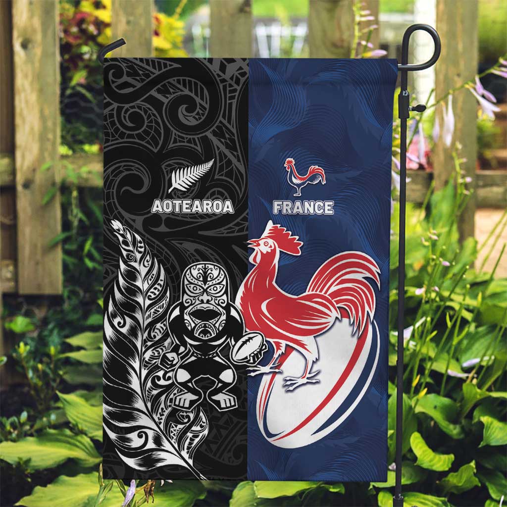 France And New Zealand Rugby Garden Flag Les Bleus Rooster With Maori Tiki - Wonder Print Shop