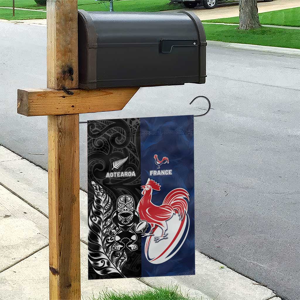 France And New Zealand Rugby Garden Flag Les Bleus Rooster With Maori Tiki - Wonder Print Shop