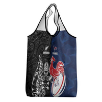 France And New Zealand Rugby Grocery Bag Les Bleus Rooster With Maori Tiki - Wonder Print Shop