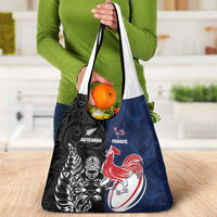 France And New Zealand Rugby Grocery Bag Les Bleus Rooster With Maori Tiki - Wonder Print Shop