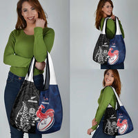France And New Zealand Rugby Grocery Bag Les Bleus Rooster With Maori Tiki - Wonder Print Shop