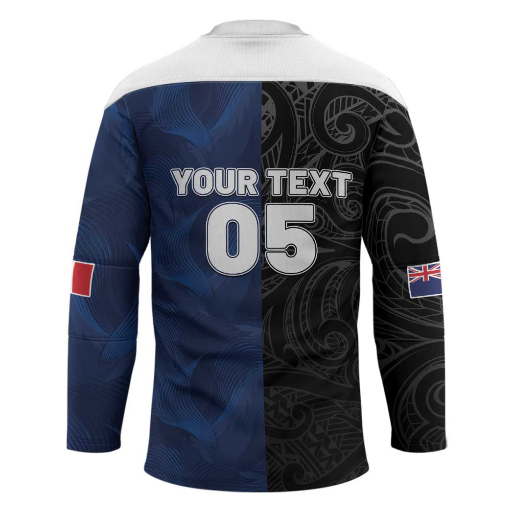 France And New Zealand Rugby Custom Hockey Jersey Les Bleus Rooster With Maori Tiki - Wonder Print Shop