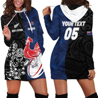 France And New Zealand Rugby Custom Hoodie Dress Les Bleus Rooster With Maori Tiki - Wonder Print Shop