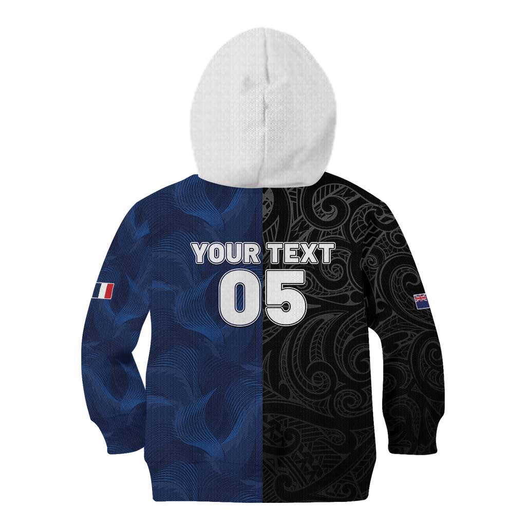 France And New Zealand Rugby Custom Kid Hoodie Les Bleus Rooster With Maori Tiki - Wonder Print Shop
