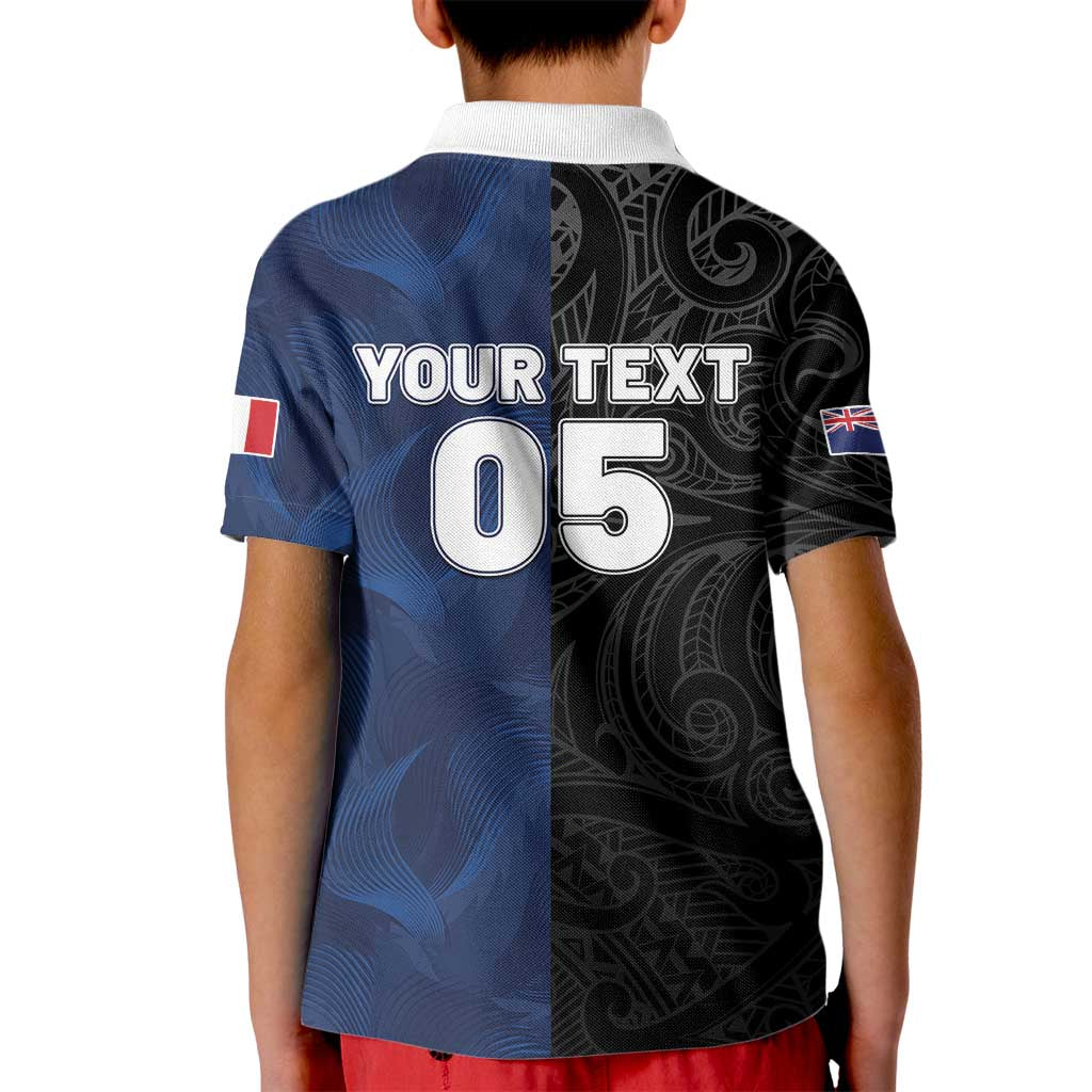 France And New Zealand Rugby Custom Kid Polo Shirt Les Bleus Rooster With Maori Tiki - Wonder Print Shop